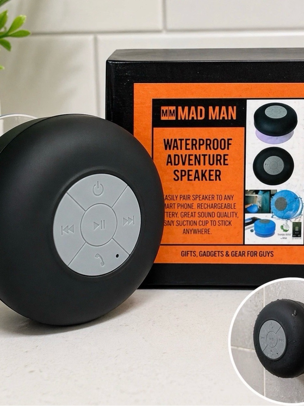 Waterproof Bluetooth Shower Speaker Suction Cup Wireless Portable Outdoor Black